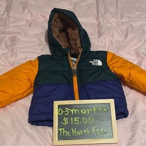 EUC Northface Fur Lined 0-3 Months Infant Colorblock Puffer Coat